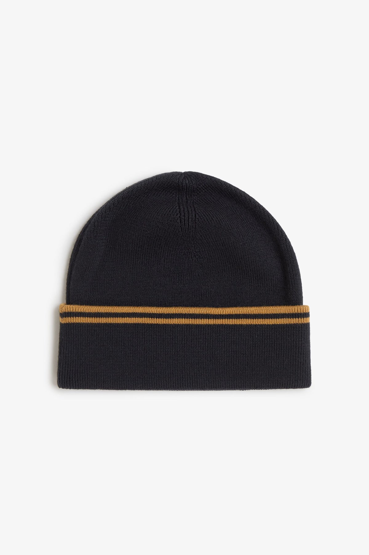 Contrast Stripe Knit Beanie - Black / Dark Caramel