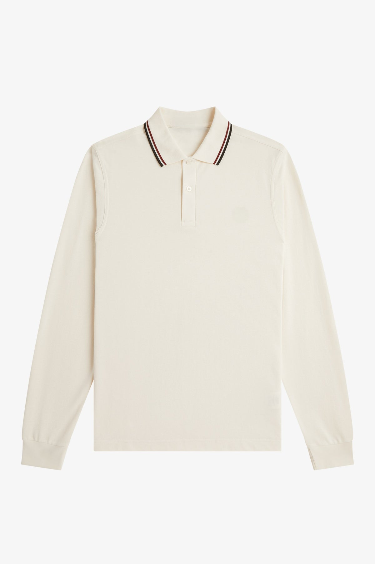 Long Sleeve Contrast Collar Polo Shirt A200 - Ecru / Brandy / Night Green