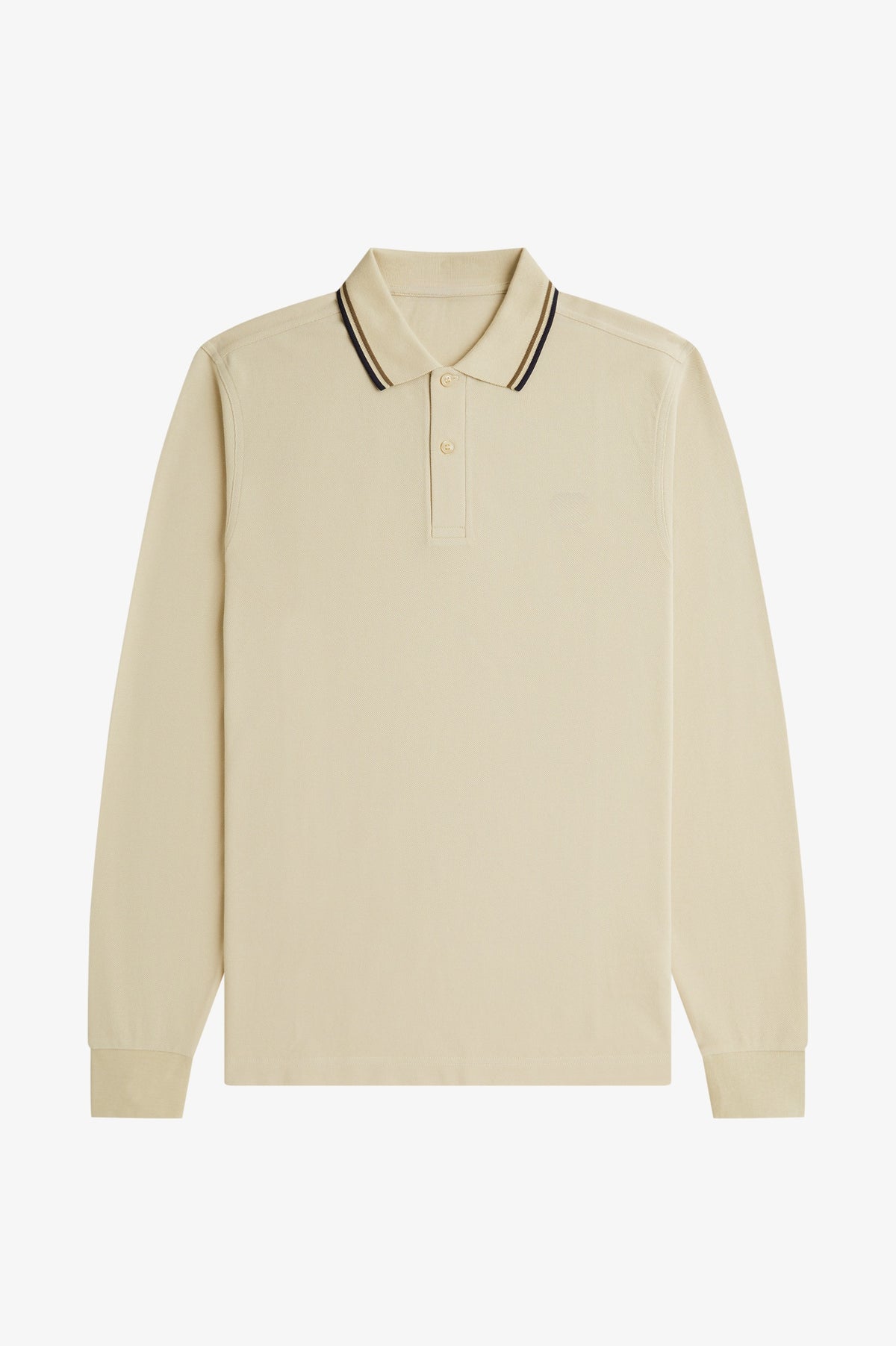 Long Sleeve Contrast Collar Polo Shirt A200 - Oatmeal / Bronze / Navy