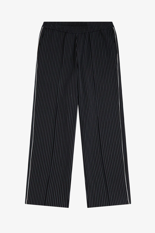 Wide Leg Pinstripe Pant - Black