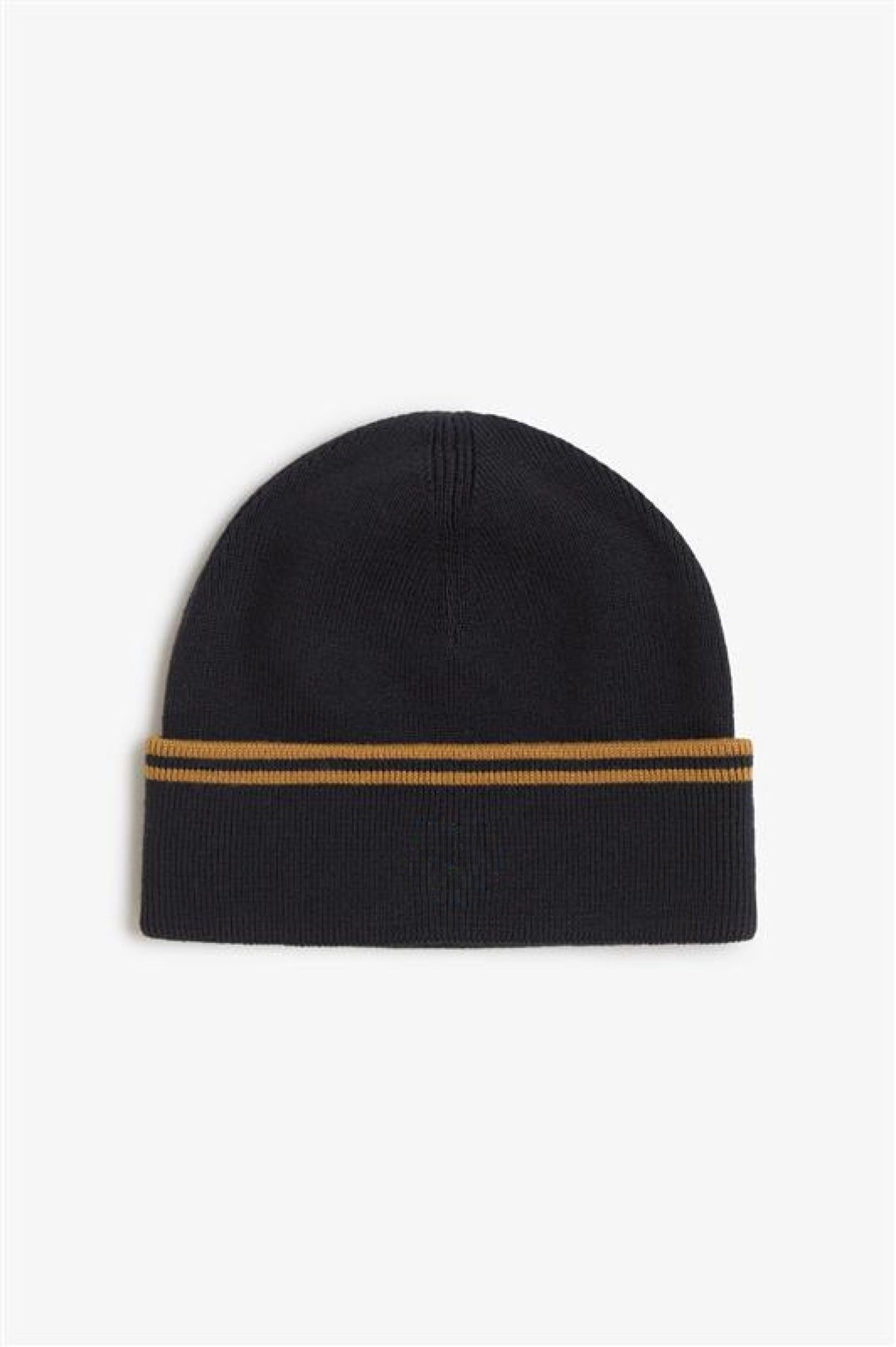 Contrast Stripe Knit Beanie - Black / Dark Caramel