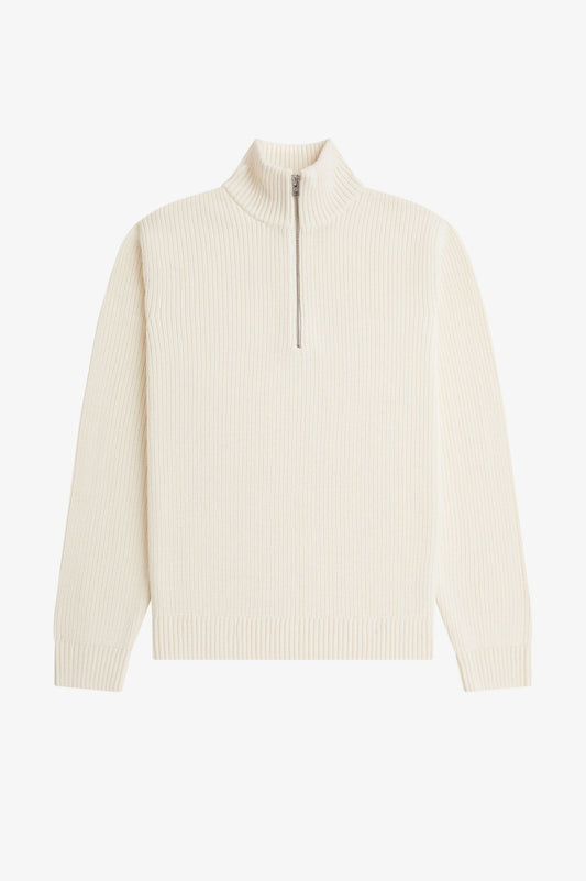 Rib Knit Half-Zip Jumper - Ecru