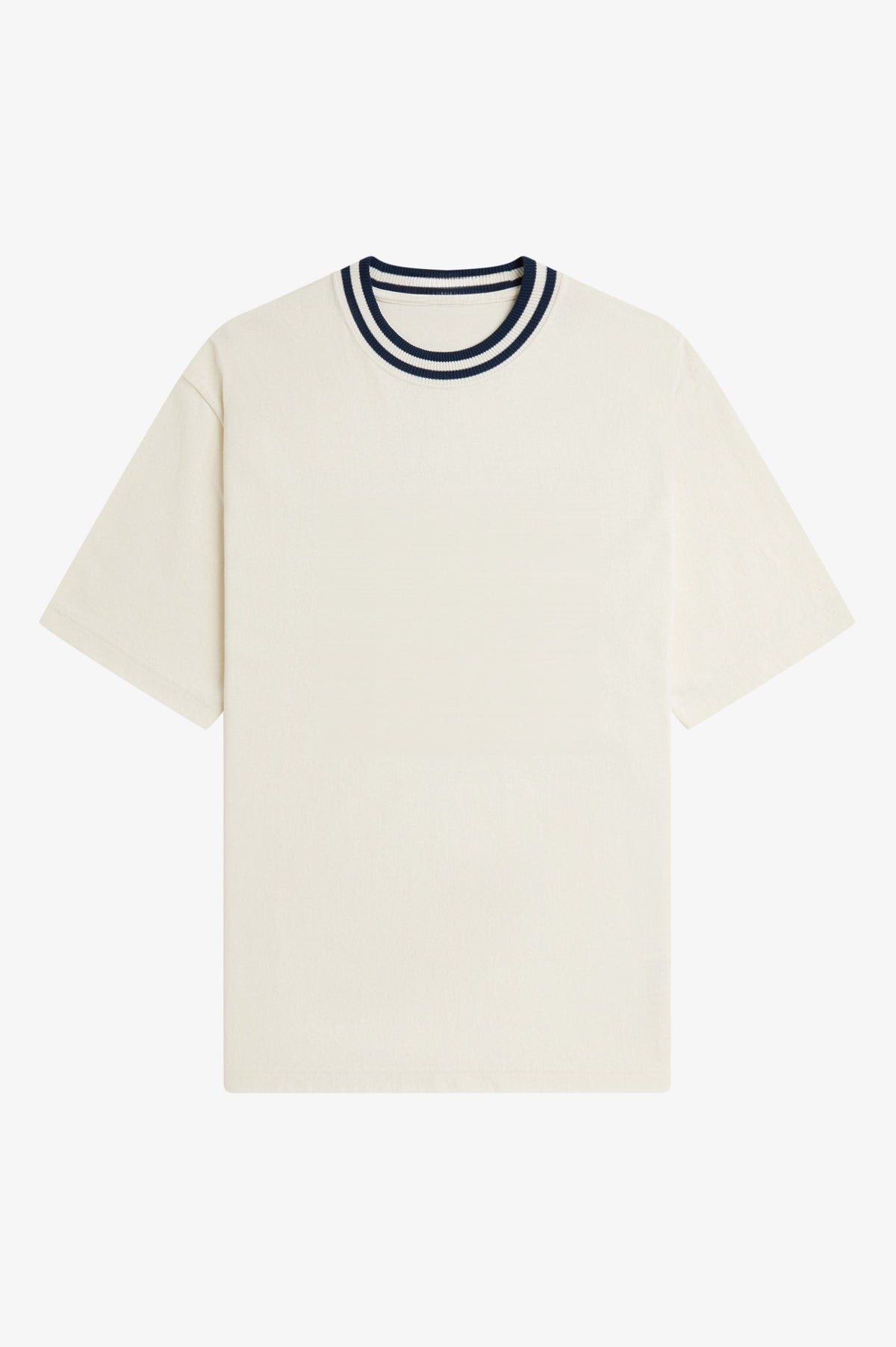 Contrast Neck Cotton Tee - Ecru