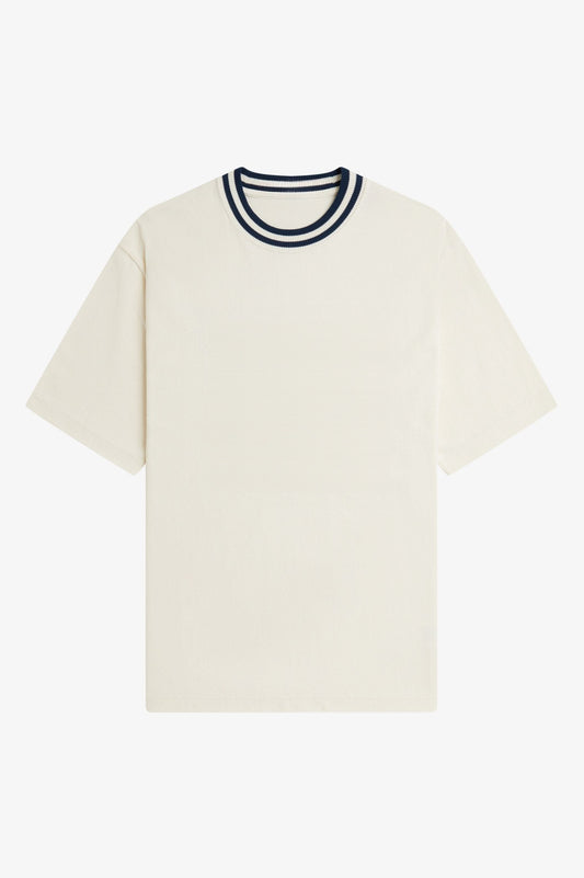 Contrast Neck Cotton Tee - Ecru