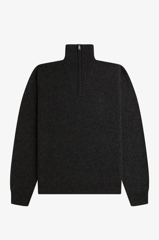 Zip Funnel Neck Wool Jumper - Charcoal Marl