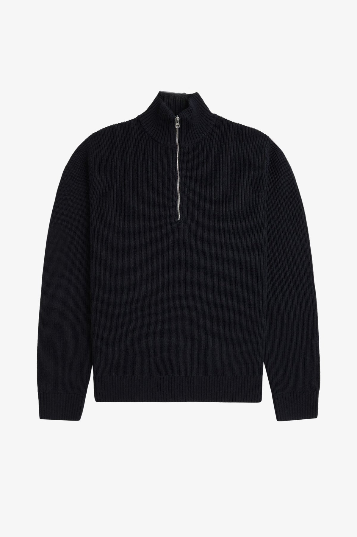 Rib Knit Half-Zip Jumper - Black