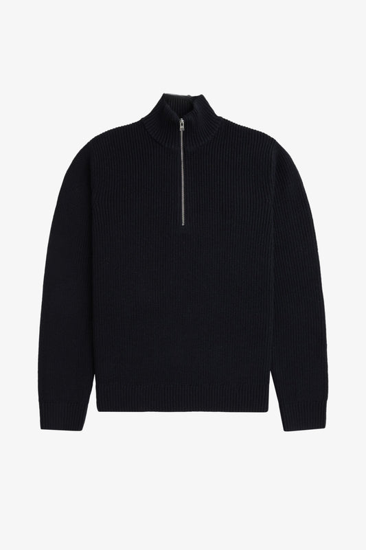 Rib Knit Half-Zip Jumper - Black