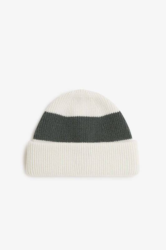Wide Stripe Knit Beanie - Ecru