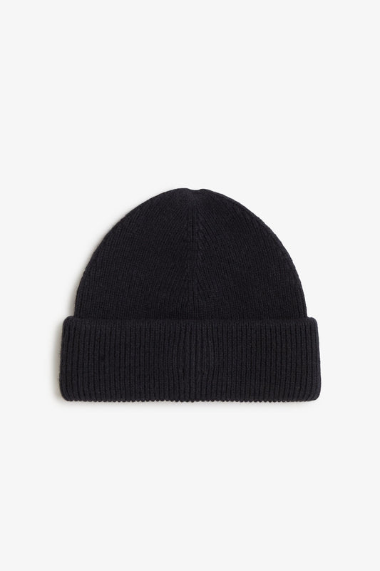 Ribbed Wool Beanie - Black