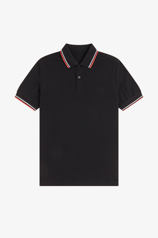 Contrast Collar Polo Shirt A100 - Black / Dusky Blue / Strawberry Cream