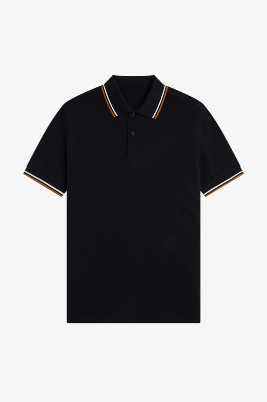 Contrast Collar Polo Shirt A100 - Black / Ecru / Dark Caramel