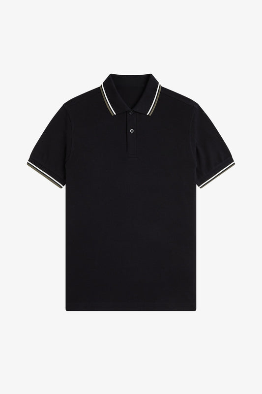 Contrast Collar Polo Shirt A100 - Black / Ecru / Forest Green