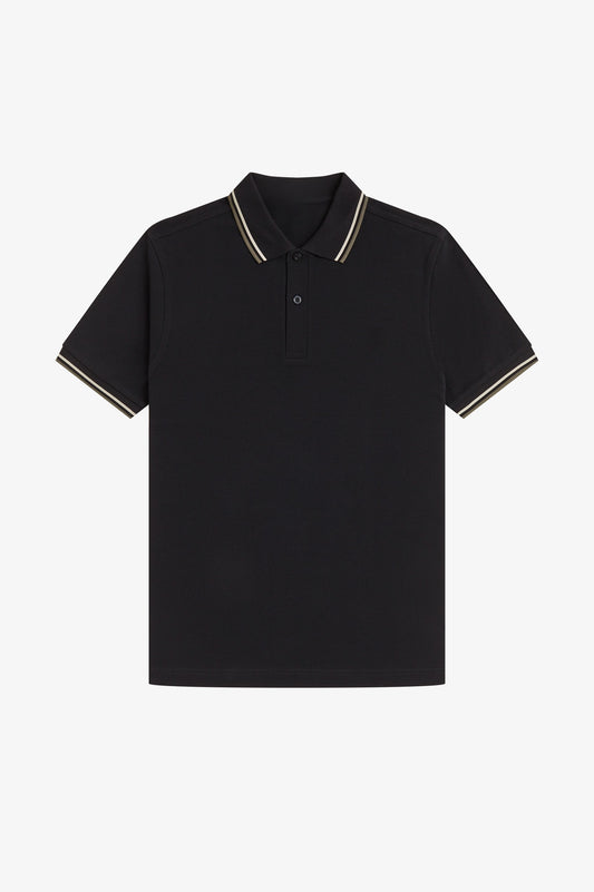 Contrast Collar Polo Shirt A100 - Black / Oatmeal / Forest Green