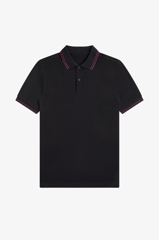 Contrast Collar Polo Shirt A100 - Black / Plum / Plum