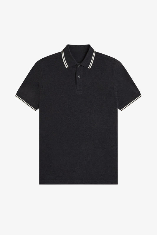 Contrast Collar Polo Shirt A100 - Charcoal Marl / Ecru / Ecru