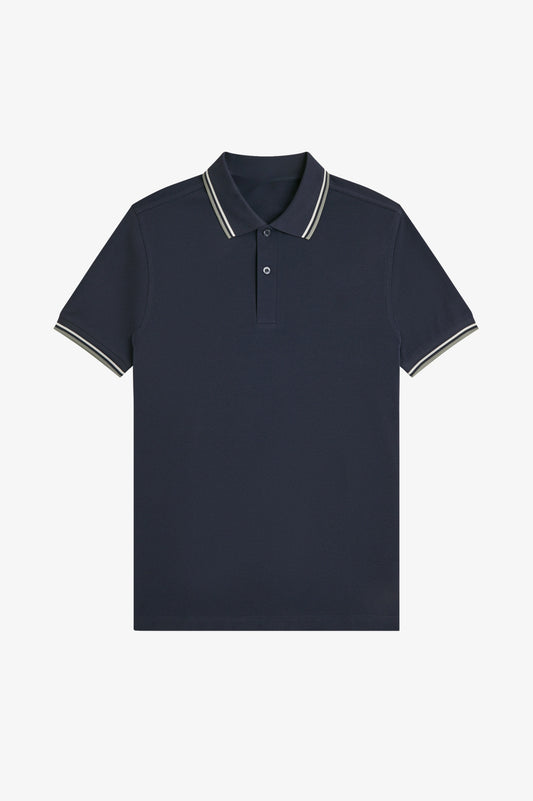 Contrast Collar Polo Shirt A100 - Dark Airforce / Ecru / Seagrass