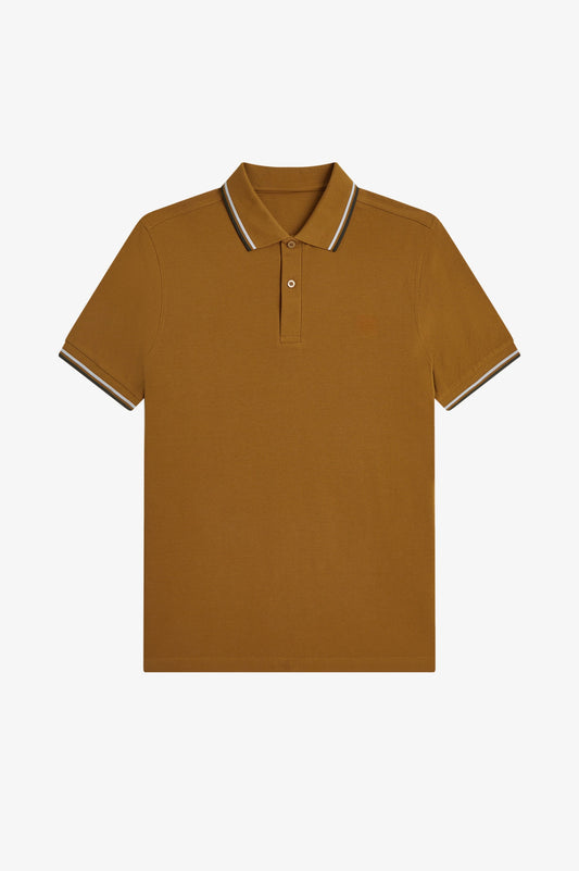 Contrast Collar Polo Shirt A100 - Dark Caramel / Dusky Blue / Night Green