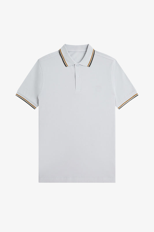 Contrast Collar Polo Shirt A100 - Dusky Blue / Dark Caramel / Night Green