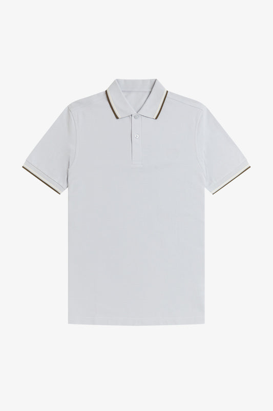 Contrast Collar Polo Shirt A100 - Dusky Blue / Ecru / Forest Green