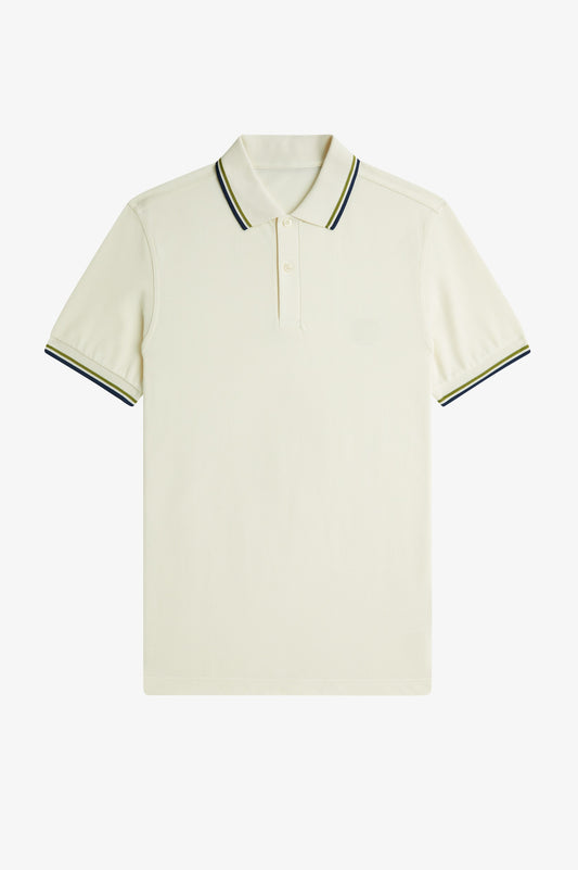 Contrast Collar Polo Shirt A100 - Ecru / Apple / Mod Blue