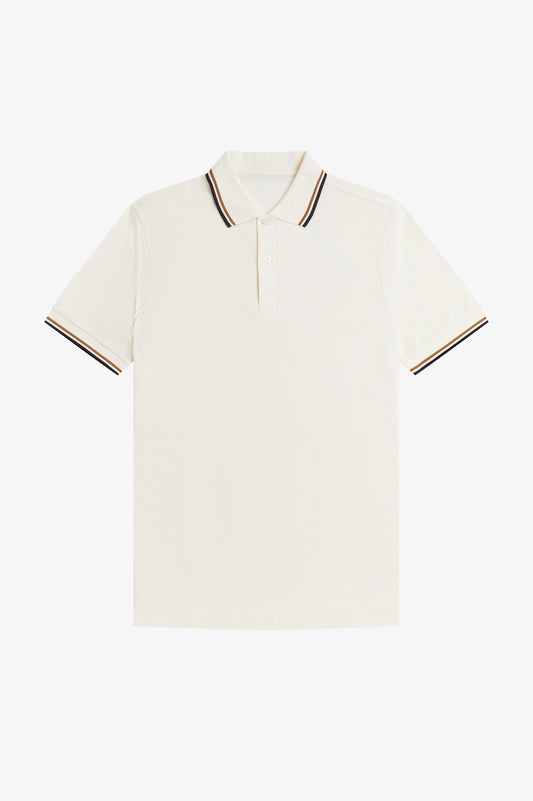 Contrast Collar Polo Shirt A100 - Ecru / Dark Caramel / Black