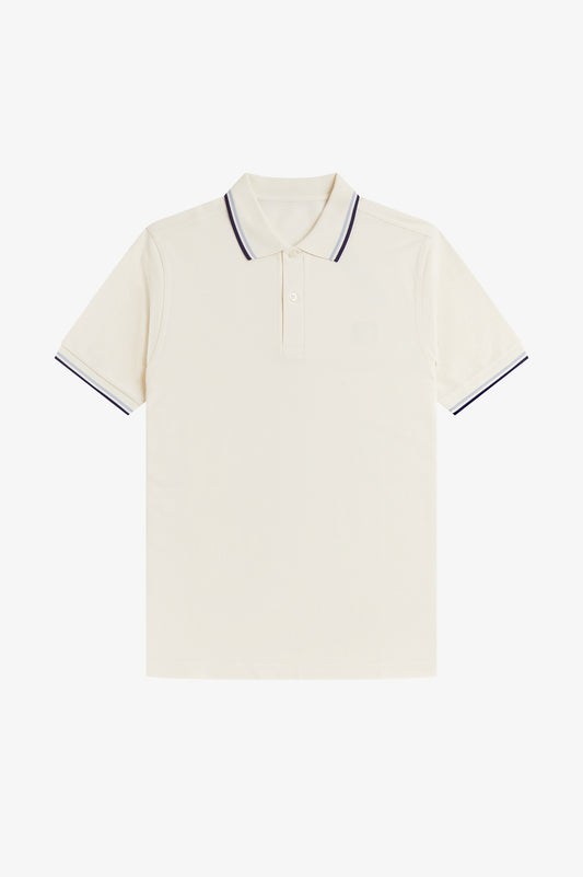 Contrast Collar Polo Shirt A100 - Ecru / Dusky Blue / French Navy