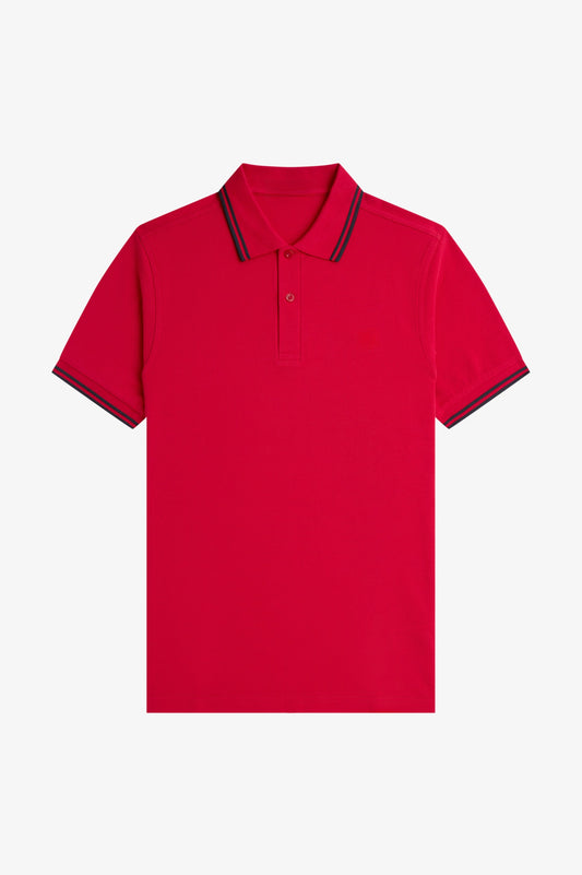 Contrast Collar Polo Shirt A100 - English Rose Red / Black / Black