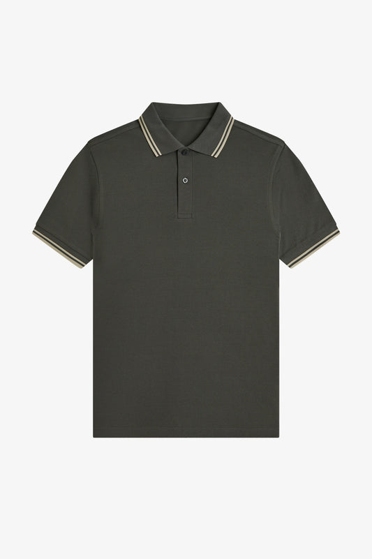 Contrast Collar Polo Shirt A100 - Field Green / Oatmeal / Oatmeal