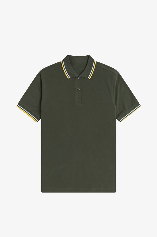 Contrast Collar Polo Shirt A100 - Hunting Green / Light Ice / Lemon Barley