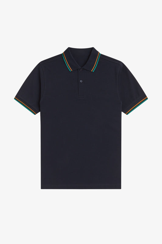 Contrast Collar Polo Shirt A100 - Navy / Dark Caramel / Sport Green