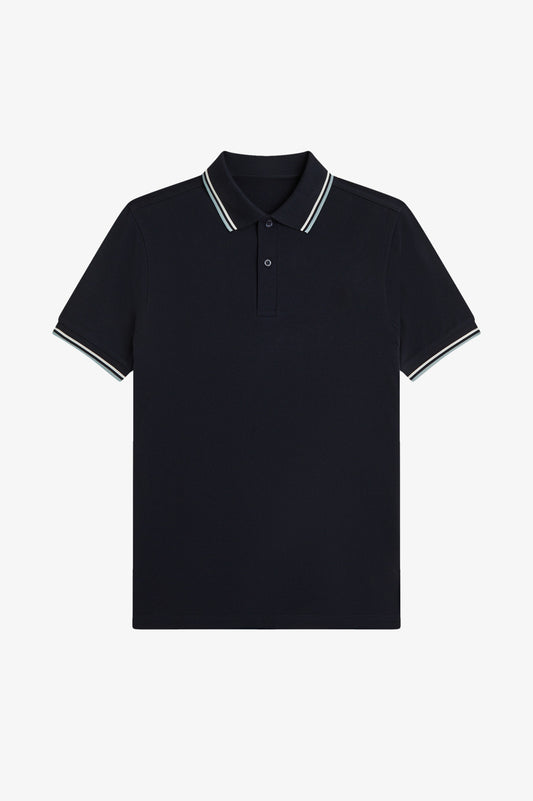 Contrast Collar Polo Shirt A100 - Navy / Ecru / Silver Blue