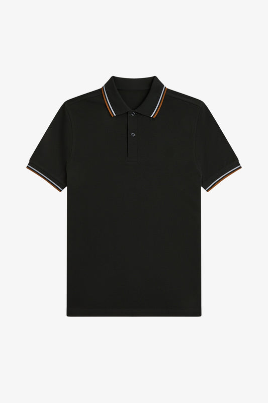 Contrast Collar Polo Shirt A100 - Night Green / Dusky Blue / Dark Caramel