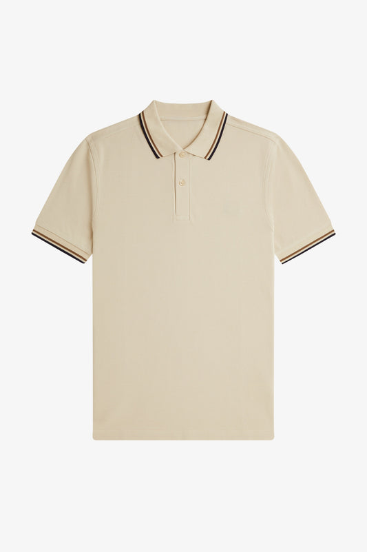 Contrast Collar Polo Shirt A100 - Oatmeal / Bronze / Navy