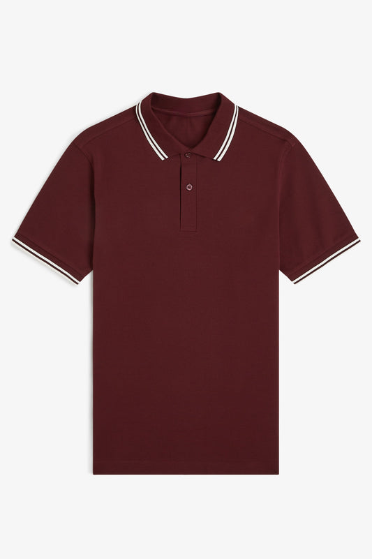 Contrast Collar Polo Shirt A100 - Oxblood / Ecru / Ecru