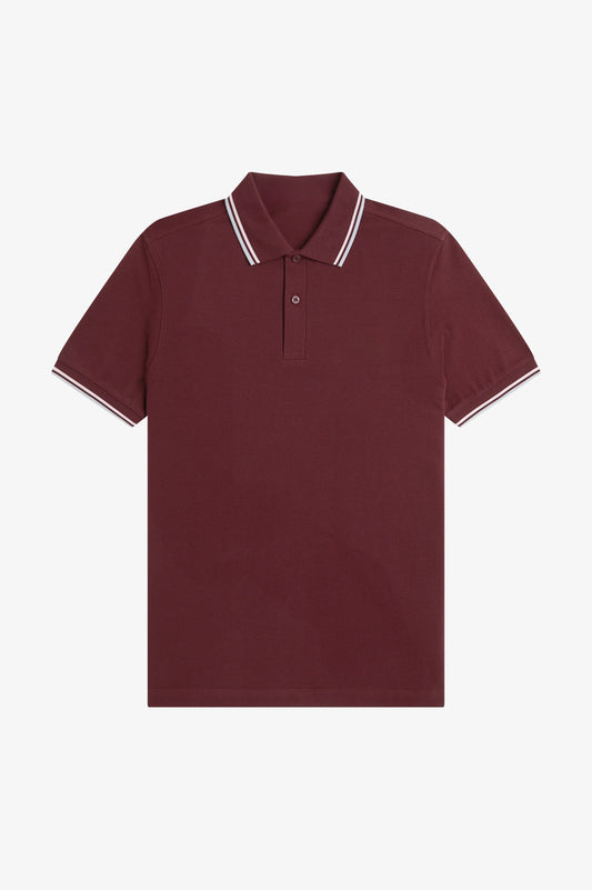 Contrast Collar Polo Shirt A100 - Oxblood / Iced Pink / Dusky Blue