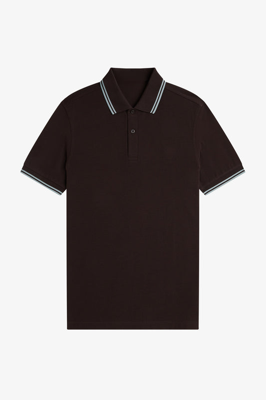 Contrast Collar Polo Shirt A100 - Rich Brown / Silver Blue / Silver Blue