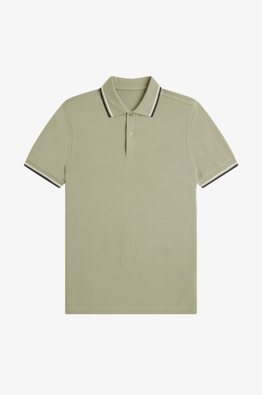Contrast Collar Polo Shirt A100 - Seagrass / Ecru / Dark Airforce