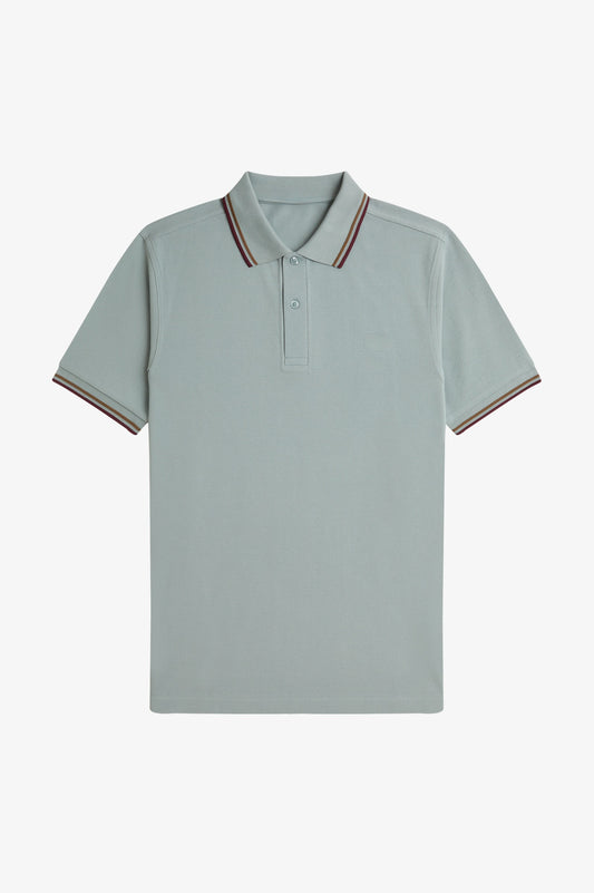 Contrast Collar Polo Shirt A100 - Silver Blue / Bronze / Oxblood