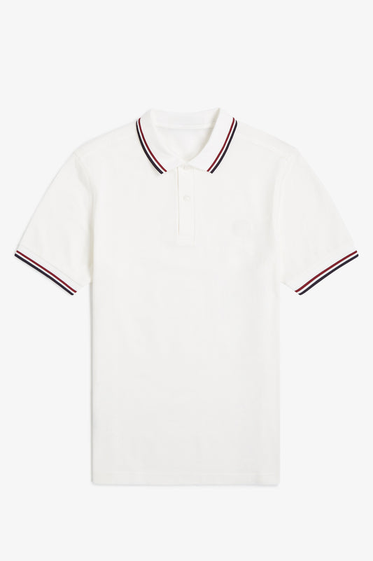 Contrast Collar Polo Shirt A100 - Snow White / Burnt Red / Navy