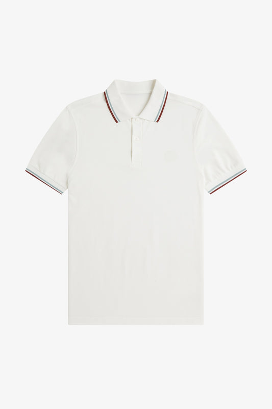 Contrast Collar Polo Shirt A100 - Snow White / Silver Blue / Brandy