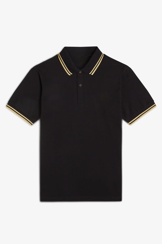 Heritage Contrast Collar Polo Shirt B100 - Black / Champagne / Champagne