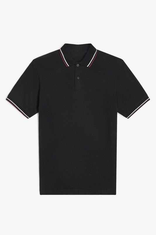 Heritage Contrast Collar Polo Shirt B100 - Black / Ecru / Oxblood
