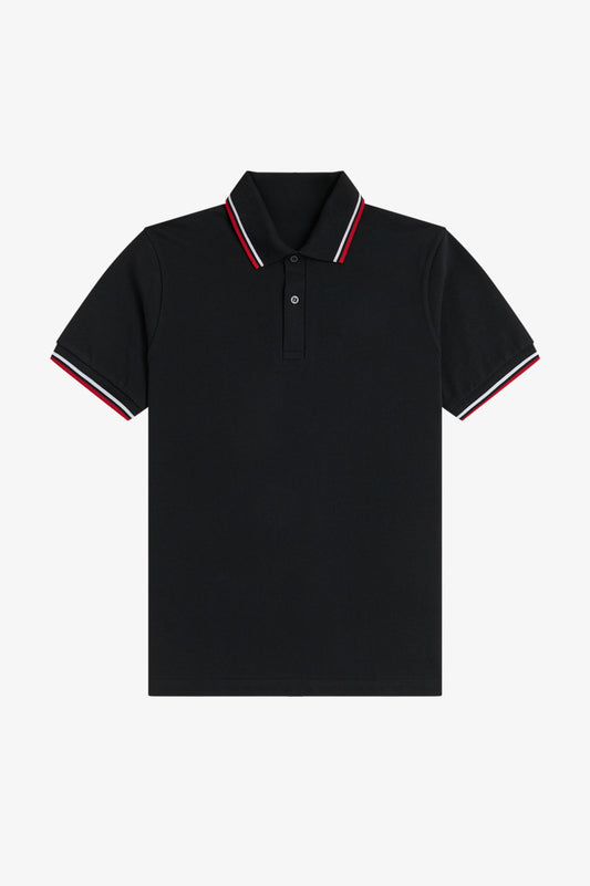 Heritage Contrast Collar Polo Shirt B100 - Black / White / Bright Red