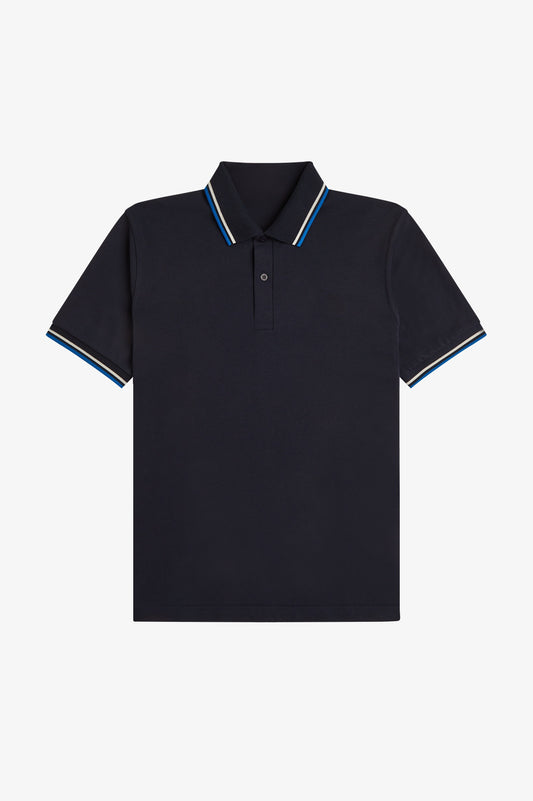 Heritage Contrast Collar Polo Shirt B100 - Navy / Tramline White / Indoor Court Blue