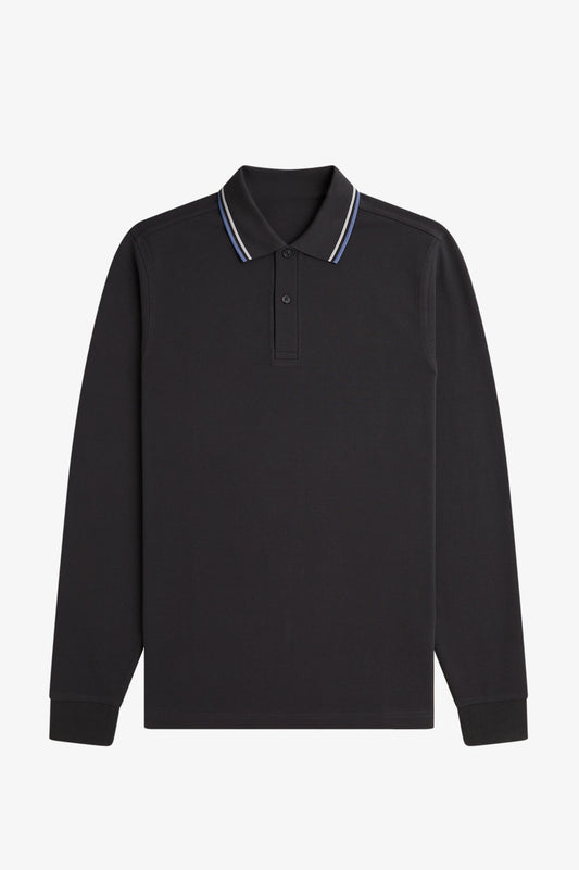 Long Sleeve Contrast Collar Polo Shirt A200 - Anchor Grey / Slate / Ace Blue