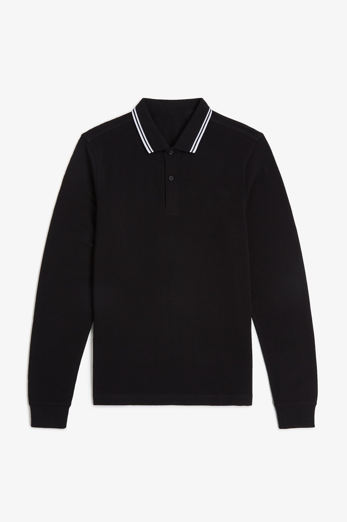 Long Sleeve Contrast Collar Polo Shirt A200 - Black / White / White