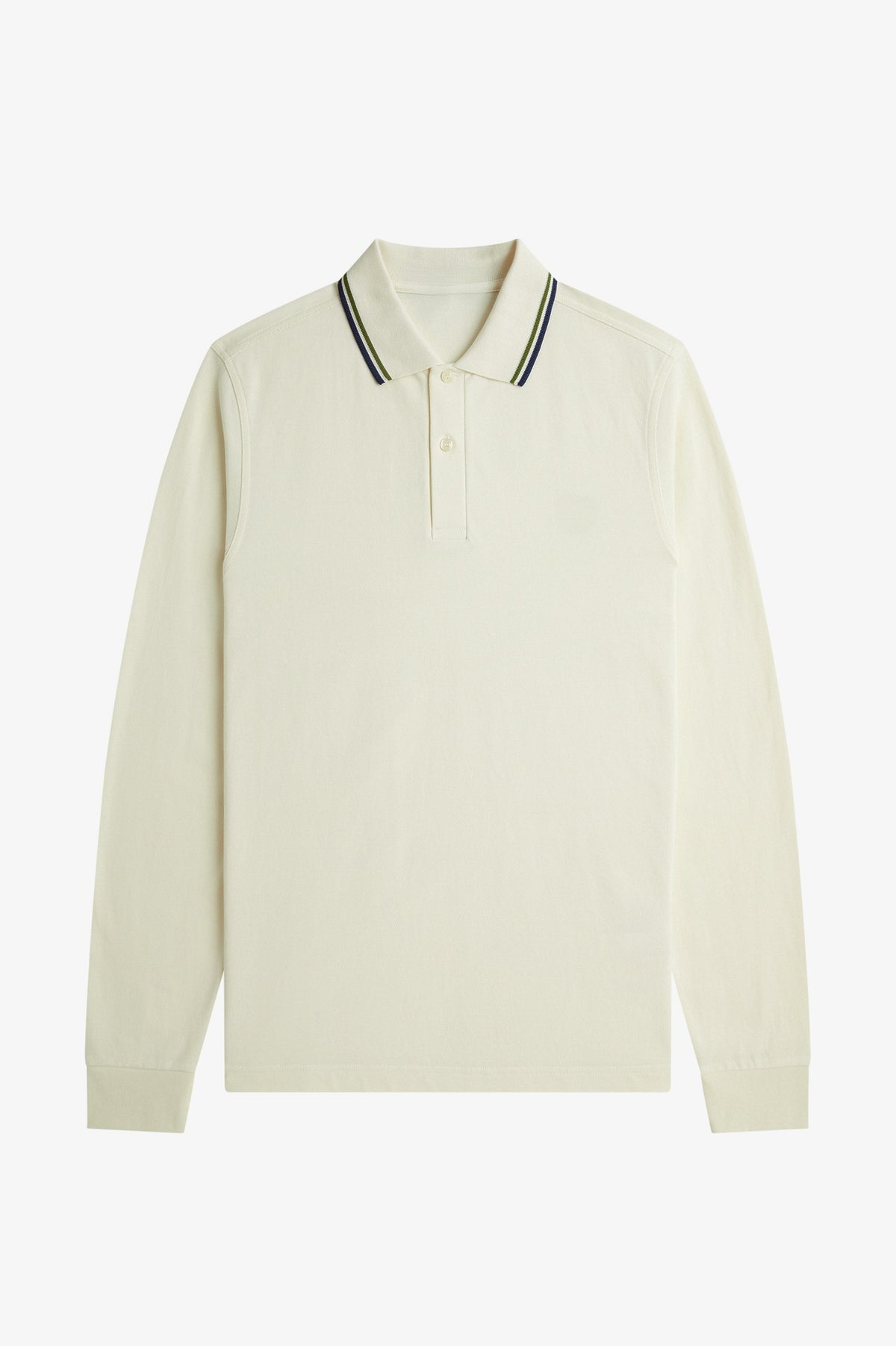 Long Sleeve Contrast Collar Polo Shirt A200 - Ecru / Apple / Mod Blue
