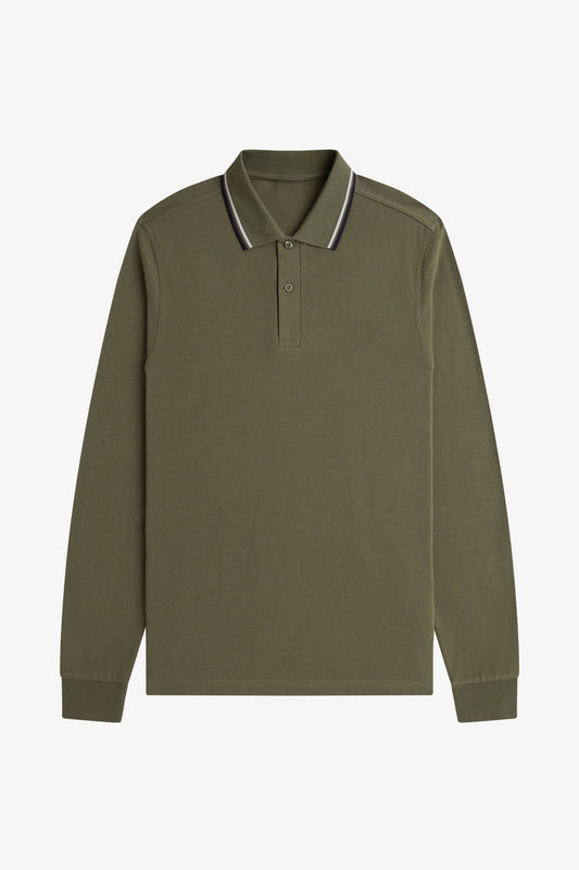 Long Sleeve Contrast Collar Polo Shirt A200 - Forest Green / Slate / Navy