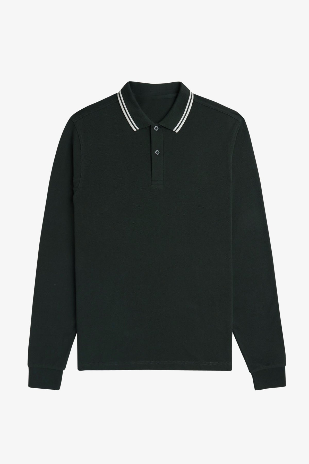 Long Sleeve Contrast Collar Polo Shirt A200 - Night Green / Snow White / Snow White