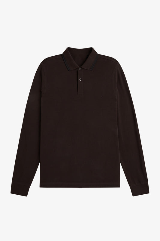 Long Sleeve Contrast Collar Polo Shirt A200 - Rich Brown / Black / Black